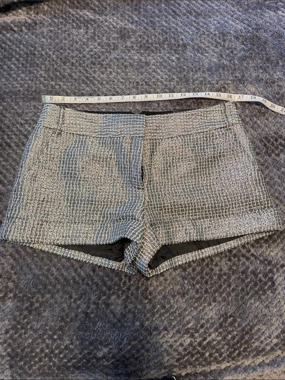 Express Metallic Silver Tweed-Look Dress Shorts in Silver, White, Black